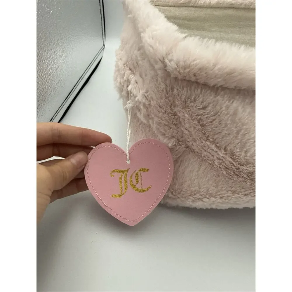 Juicy Couture Home Pink Faux Fur Storage Basket Bin Gold Heart NWT
